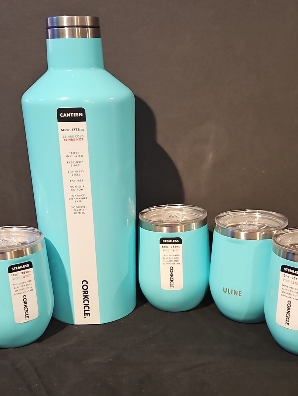 60oz Canteen and 4 Stemless Wine Glasses